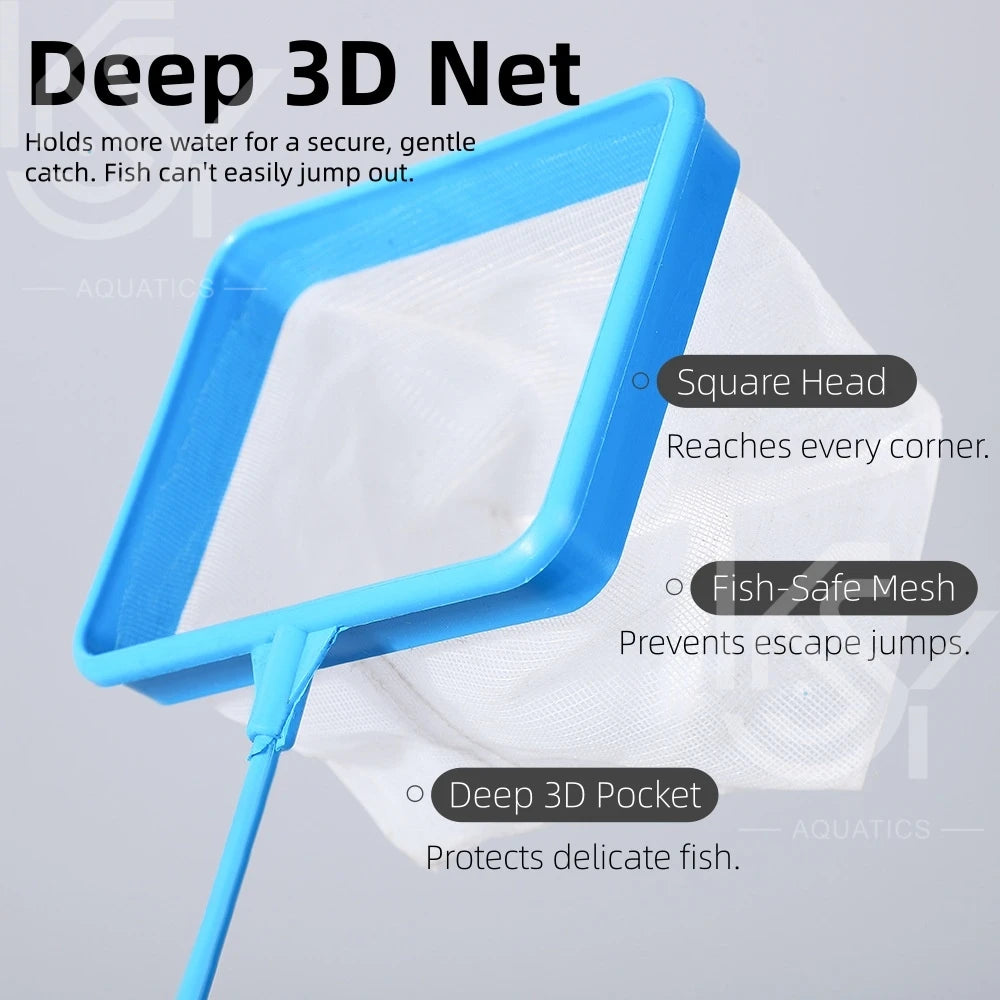 3-Pack Soft Mesh Aquarium Fish Nets with Deep Square Design