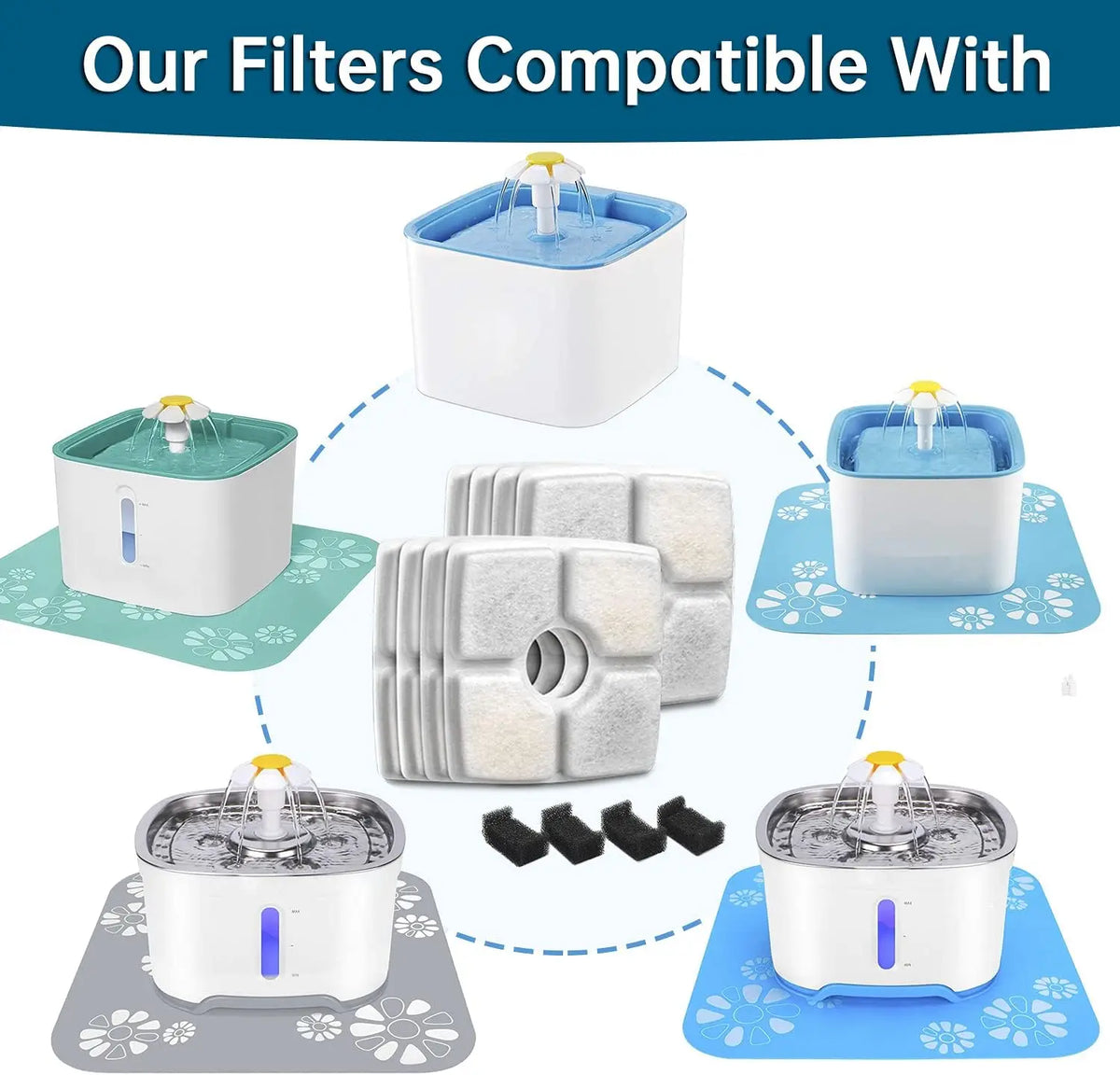 Cat Water Fountain Replacement Filters with Activated Carbon – 3-Layer Filtration for Clean, Fresh Water