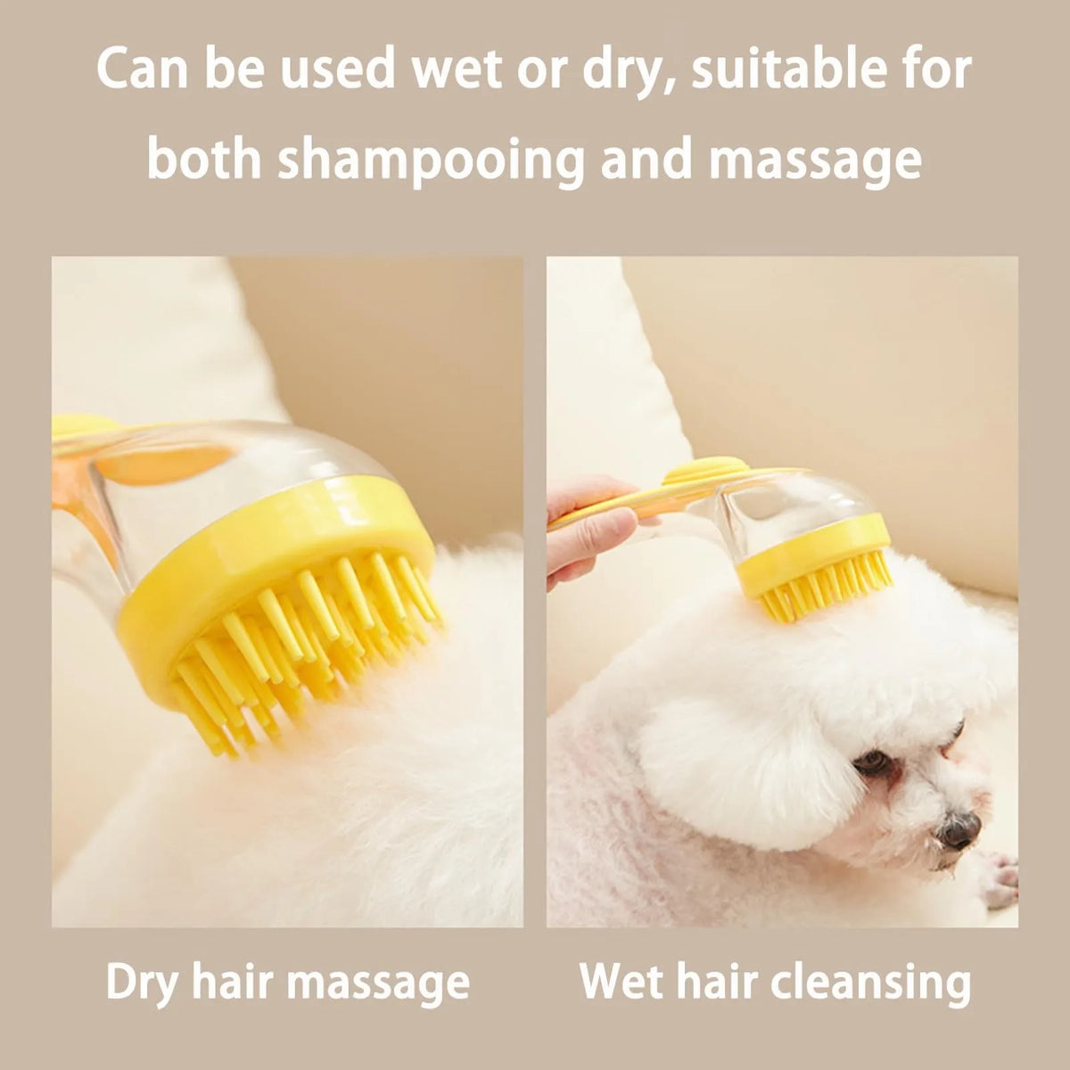 Pet Bath Brush with Shampoo Dispenser and Soft Silicone Bristles