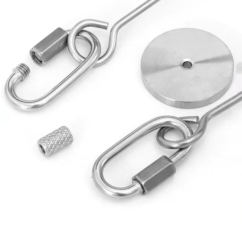 Stainless steel bird feeder fork with a circular plate and a hinged clamp.