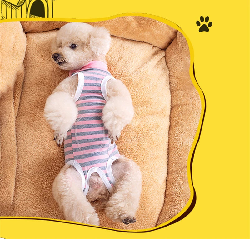 Striped Cotton Dog Recovery Suit for Post-Surgery Protection
