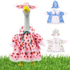 A pink strawberry-themed outfit for a porch goose lawn decoration, shown with separate pieces.