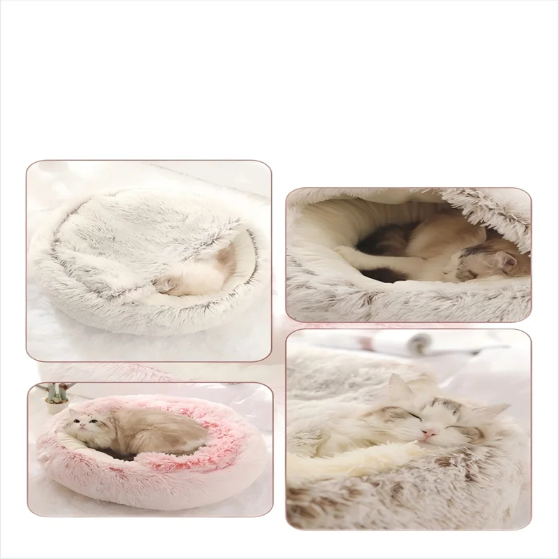 Lit Semi-Ouvert en Peluche pour Chats et Chiens