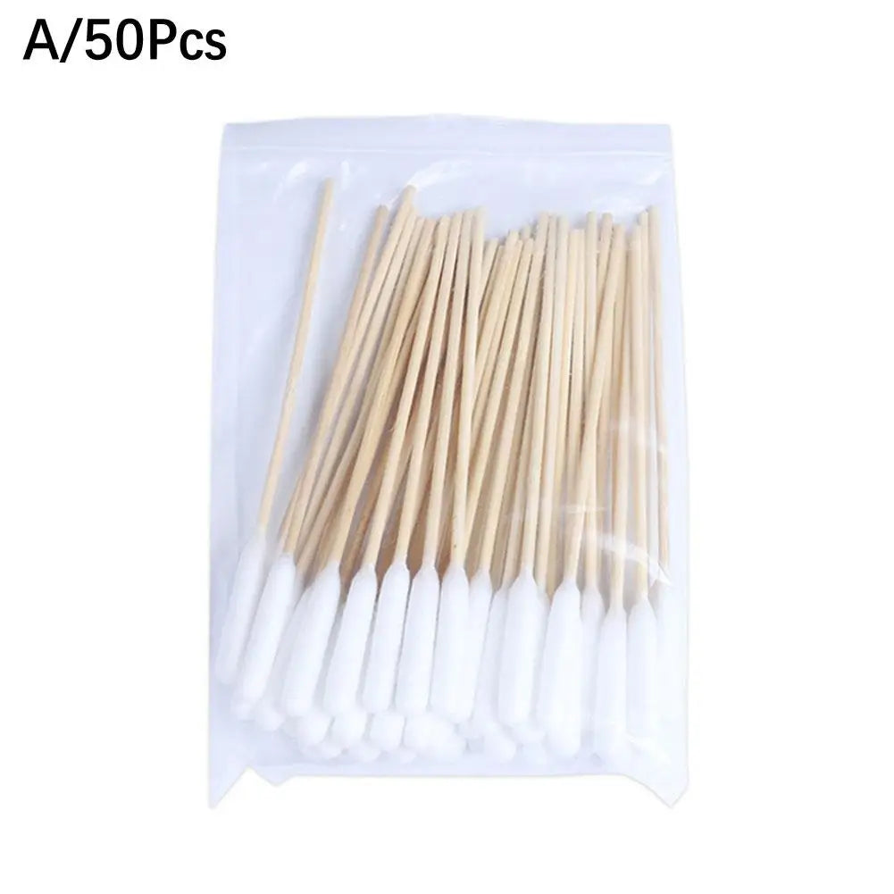 A pack of 50 white cotton swabs for pet ear cleaning