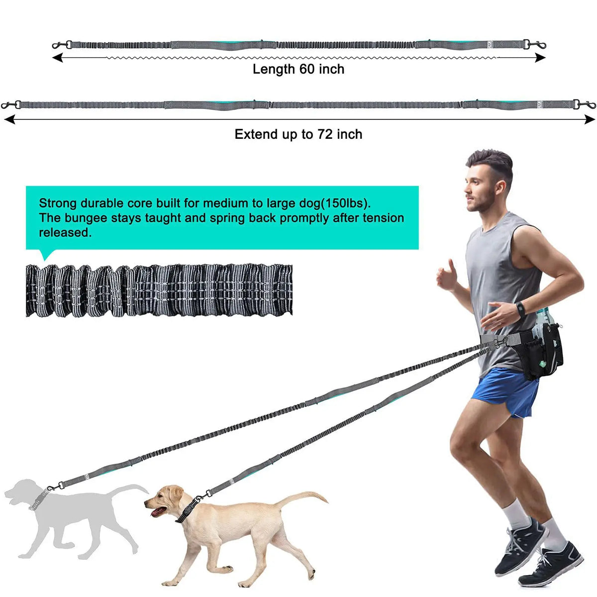 Hands-Free Reflective Dog Walking Belt with Storage Pouch