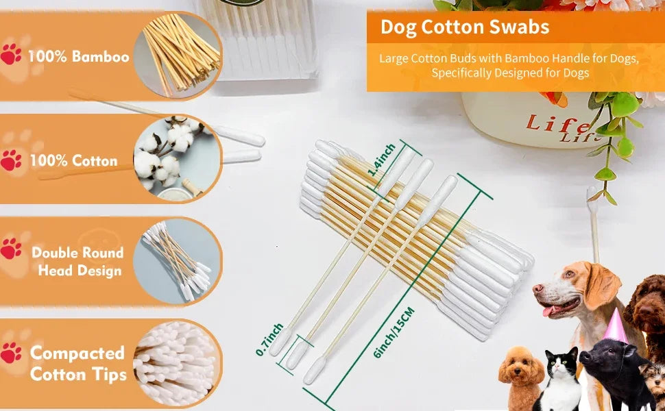 Extra-Long Double-Tipped Cotton Swabs for Pet Ear Care