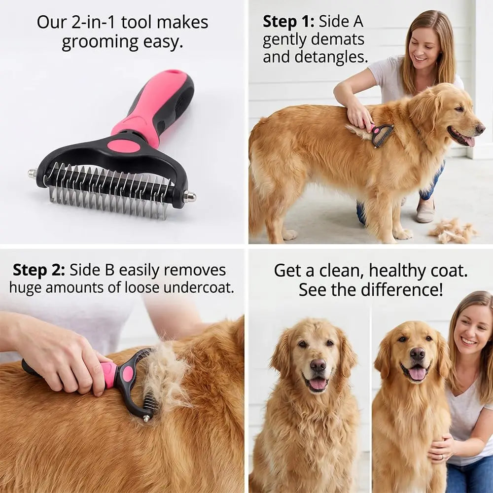 Dematting Comb for Dogs and Cats – Undercoat Rake for Long Hair, Tangles & Loose Fur