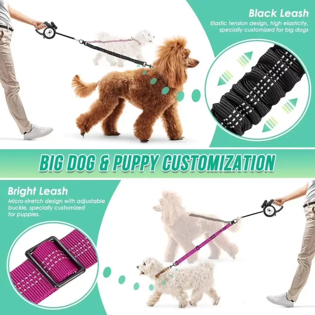 Dual Dog Leash with Shock-Absorbing Bungee (16 ft)