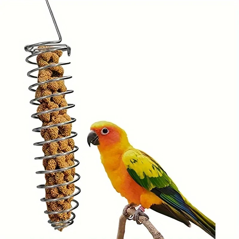 Stainless Steel Parrot Forager Feeder with Spiral Fruit Basket