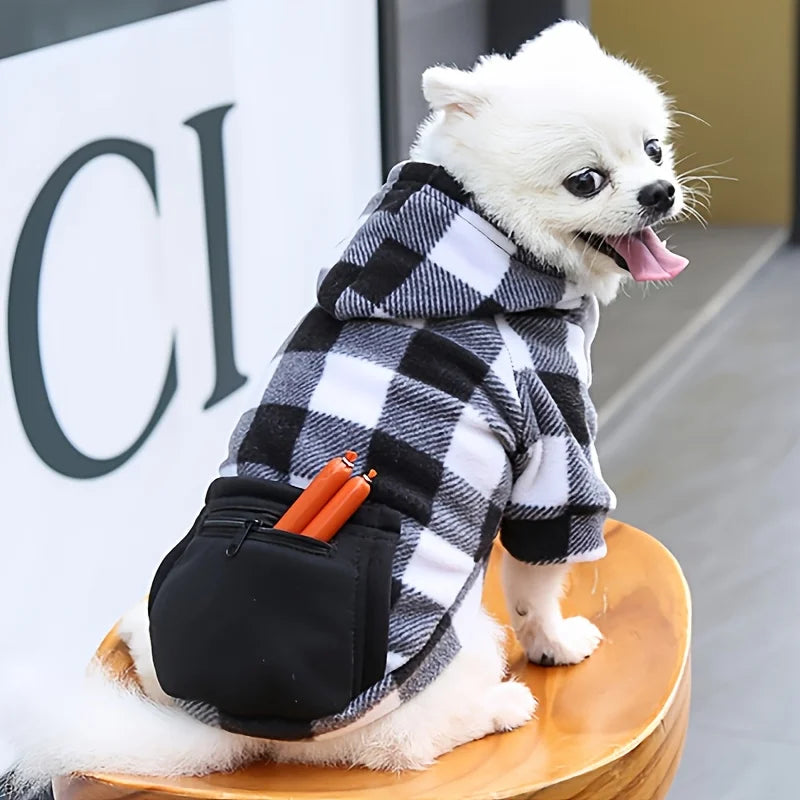 Plaid Fleece Pet Hoodie with Zipper Pocket