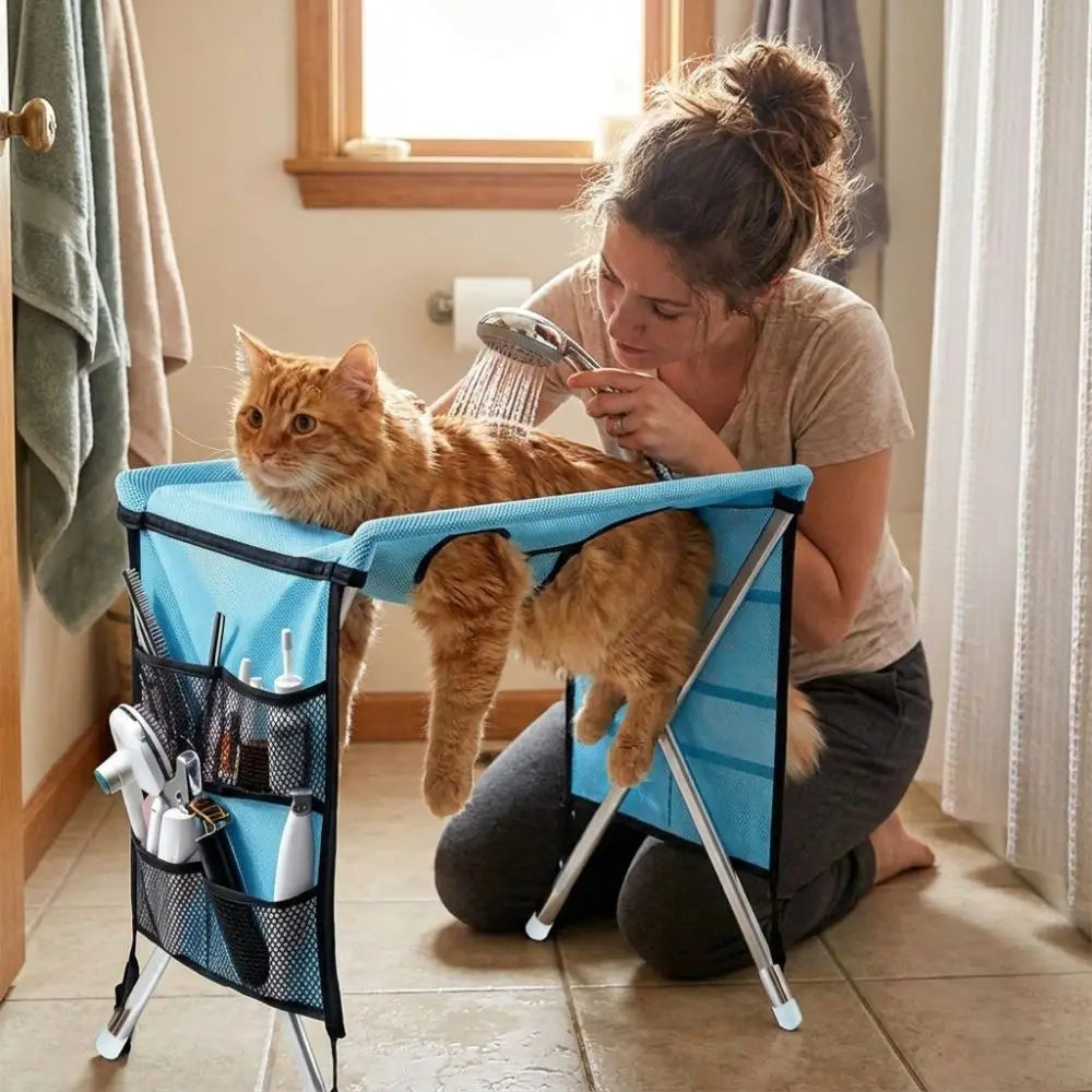 Foldable Pet Grooming Hammock with Quick-Dry Mesh