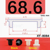 Black and white silicone rubber hole plugs shown next to a measurement diagram.