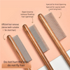 Three wooden pet brushes with metal teeth shown against a peach background for hair removal