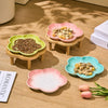 Ceramic Pet Bowl with Wood Stand – Elegant Bow Knot Design