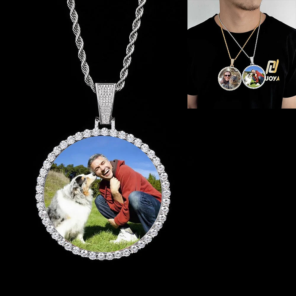 Custom Photo Medallion Pendant Necklace in 18k Gold Finish