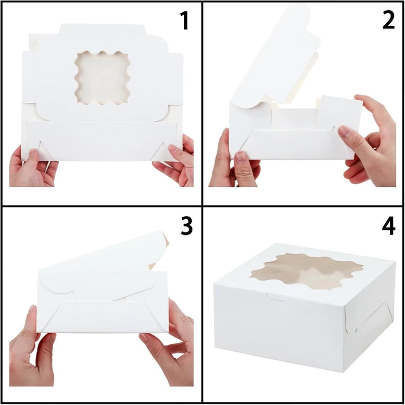 Set of 10 Cake Boxes with Clear Window for Bakery and Gifting
