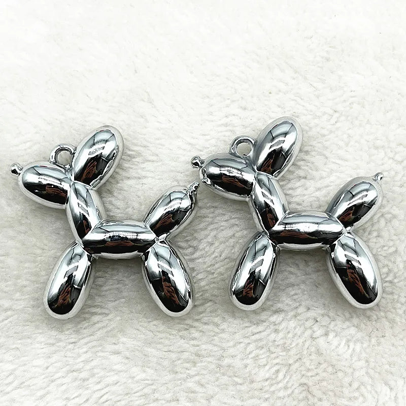 Silver acrylic balloon dog charm pendant for jewelry making and keychains