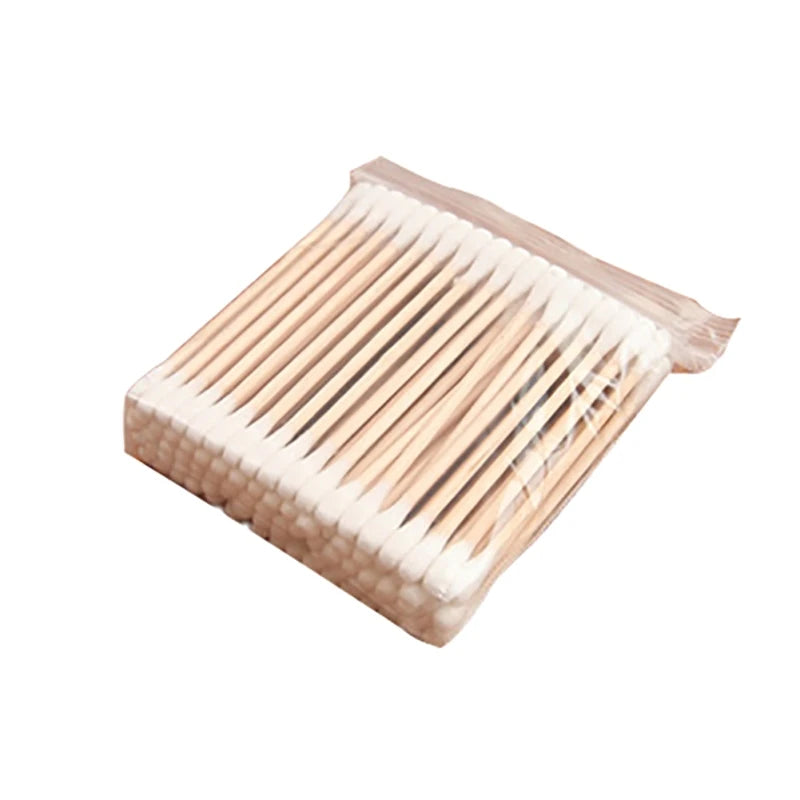 A rectangular pack of pet ear cleaning cotton swabs with light beige wooden sticks.
