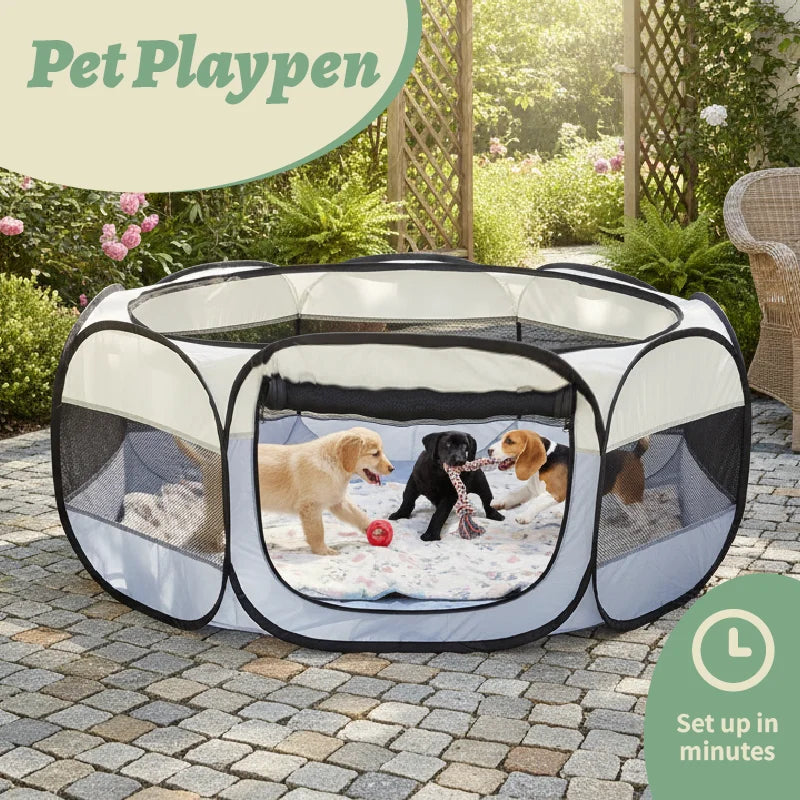 Foldable Small Pet Playpen with Cover for Indoor and Outdoor Use