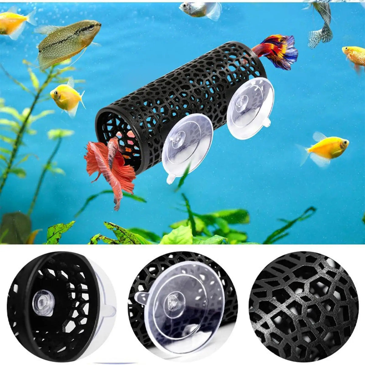 Aquarium Hideout Tube with Suction Cup for Betta and Small Fish