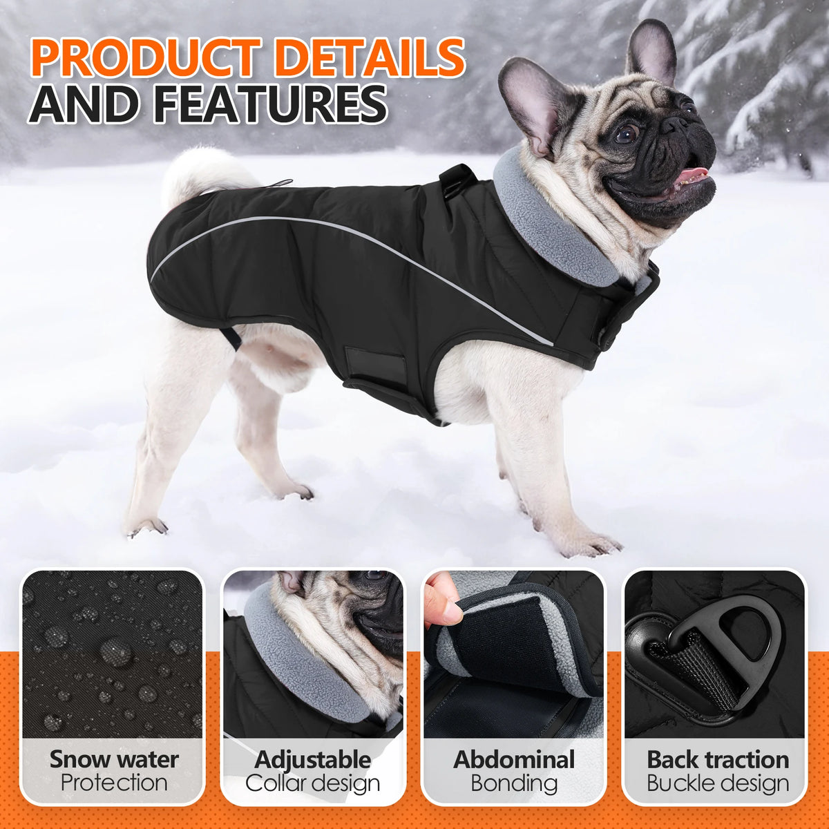 Waterproof Reflective Dog Coat with Adjustable Turtleneck