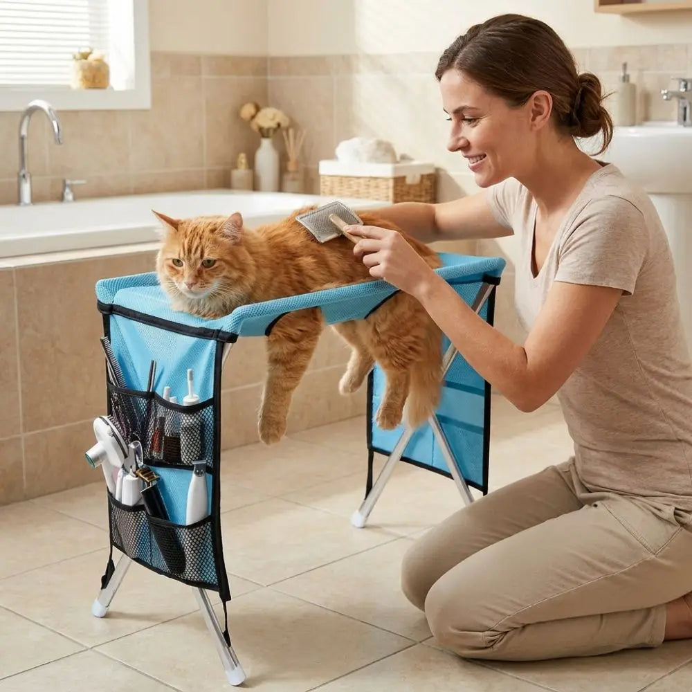 Foldable Pet Grooming Hammock with Quick-Dry Mesh