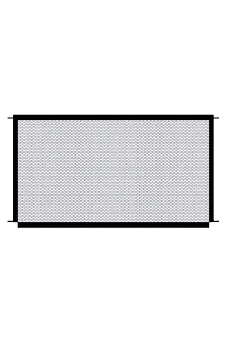 Porte de sécurité pour animaux rectangulaire en filet, cadre noir et maillage blanc.