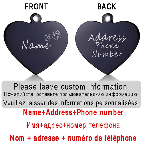 Personalized Pet ID Tag for Collar - Engraved Heart Tag