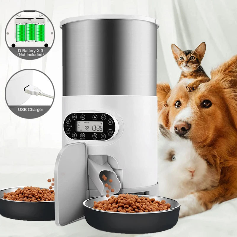 Dispensador automático inteligente para mascotas con cuenco de acero inoxidable