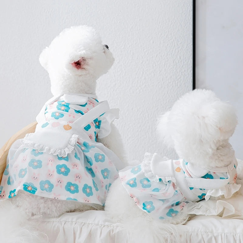 Princess Mesh Dog Dress with Bow Lace Trim