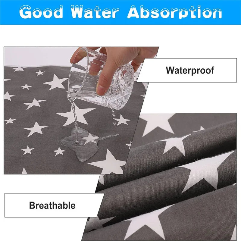 A hand is demonstrating the waterproof and breathable features of a reusable pet training pad.