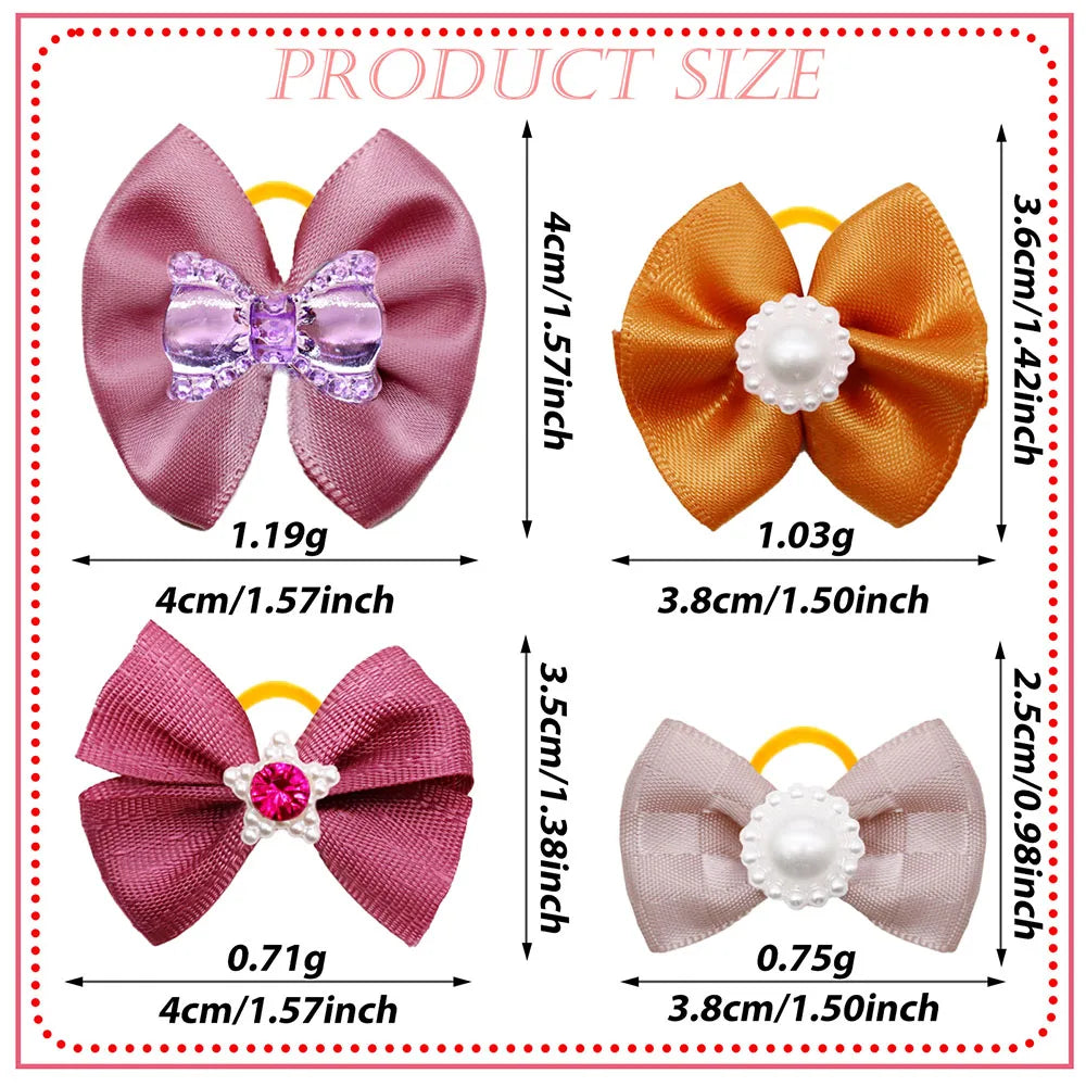 Pearl Puppy Bows with Rubber Bands for Small Dogs and Cats