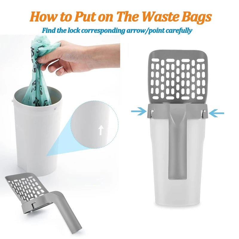 Cat Litter Scoop with Integrated Waste Bag Holder