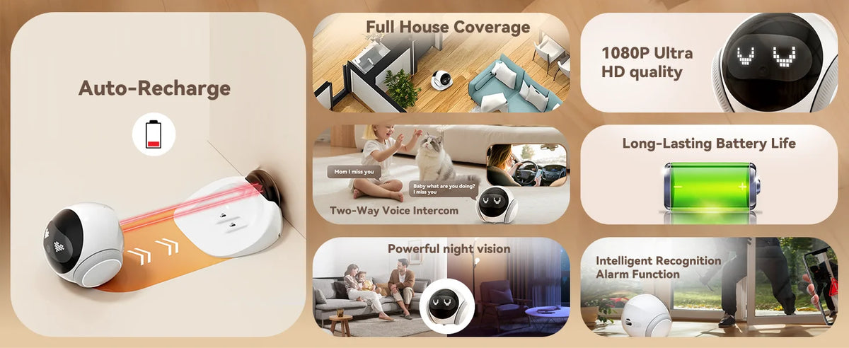 Smart Pet Robot Camera with 360° Movement and Two-Way Audio