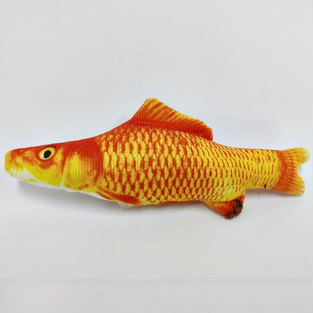 An orange and yellow plush toy shaped like a fish.