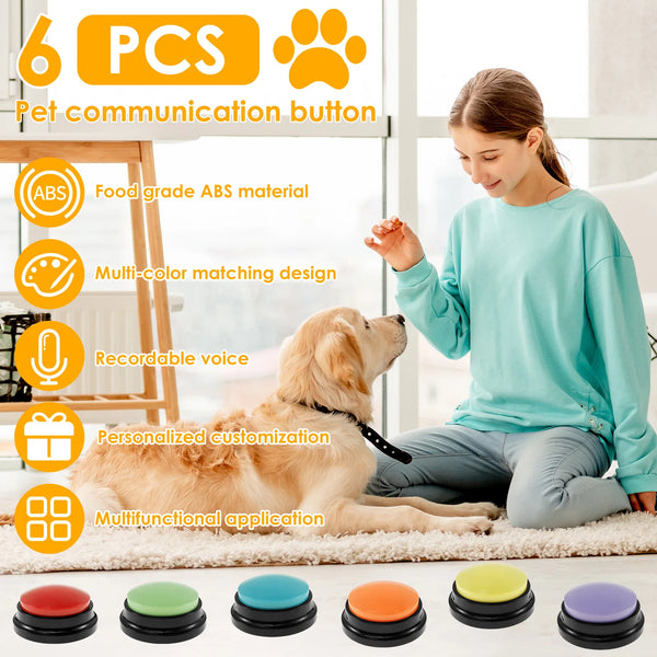 Six pet communication buttons with food grade ABS material and a non-slip mat for dog training