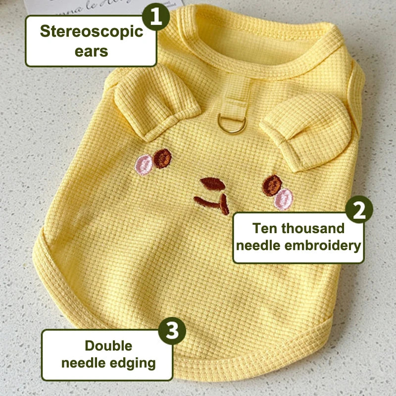 Waffle Knit Pet Vest with Leash Ring – Breathable Dog and Cat Shirt