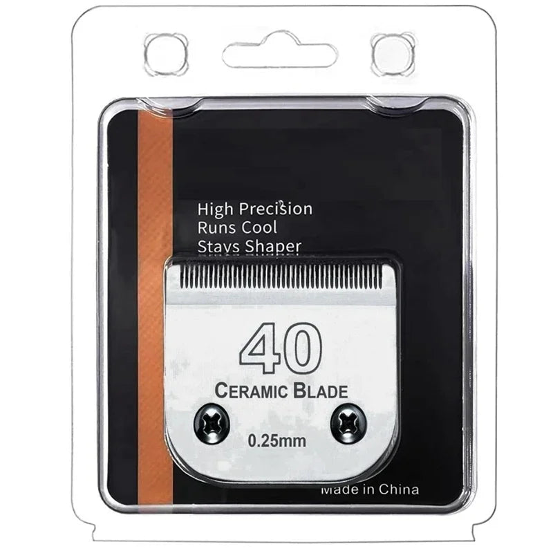 A black plastic case containing a 40 ceramic blade for a Stays Shaper pet clipper.