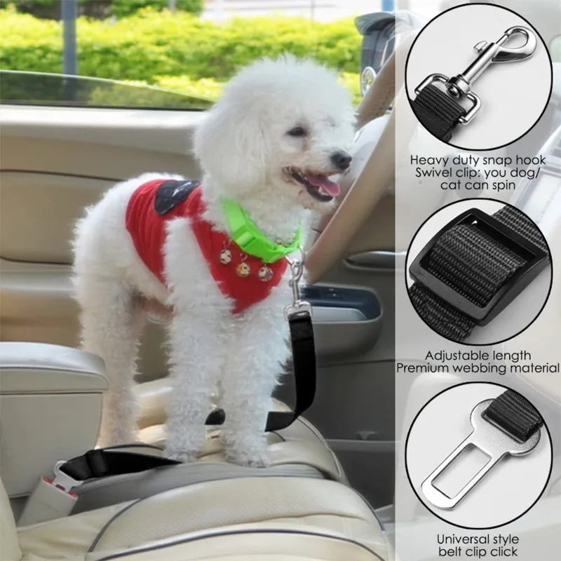 Retractable Dog Car Seatbelt Tether with Headrest Attachment
