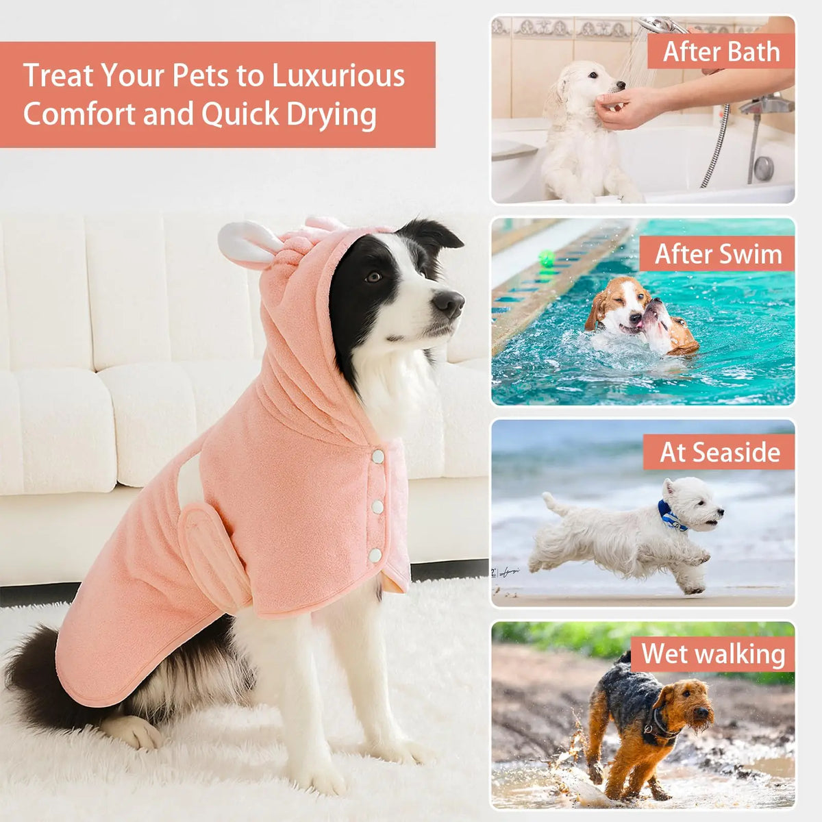 Adjustable Hooded Pet Bathrobe – Quick-Dry Microfiber Dog & Cat Towel