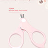 A pink rounded short tip nail clipper is shown, designed to protect young nails.