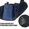 Blue hands-free dog walking belt with a treat pouch and breathable mesh fabric