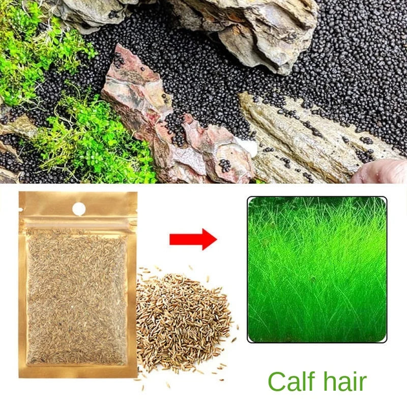 A close-up of black aquarium substrate gravel and a pile of calf hair.
