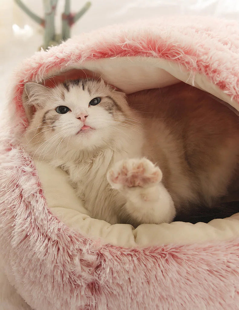 Lit Semi-Ouvert en Peluche pour Chats et Chiens