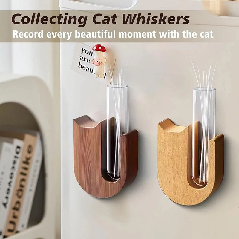 Set aus Holzkatzenborstenkollektoren mit Glasröhrchen für Heimdeko und Erinnerungsaufbewahrung.