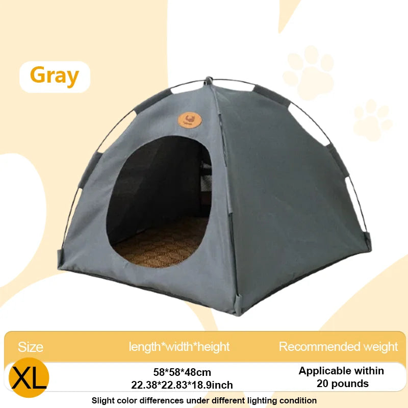 A gray breathable pet tent bed for cats and small dogs shown flat lay.