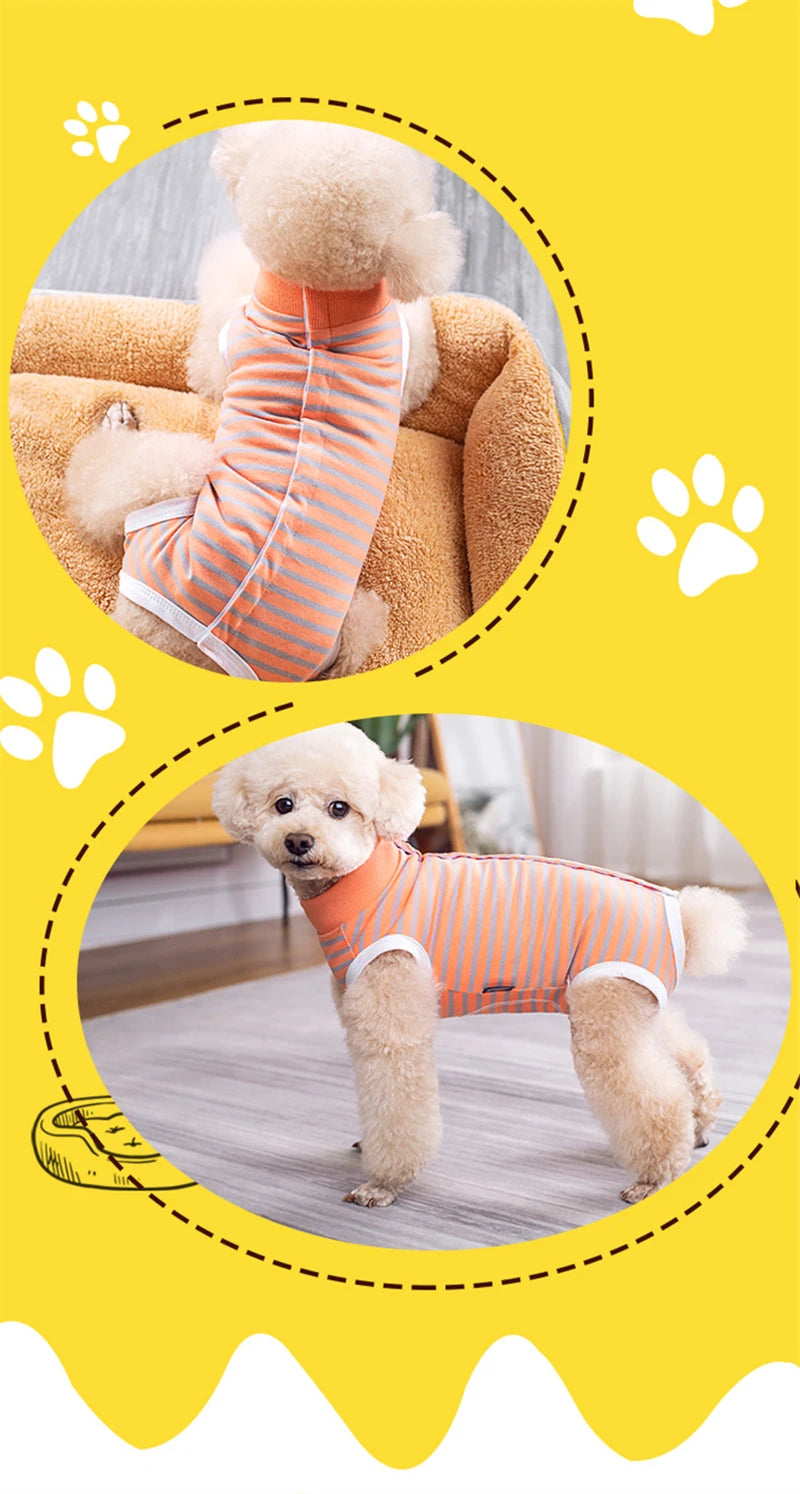 Striped Cotton Dog Recovery Suit for Post-Surgery Protection
