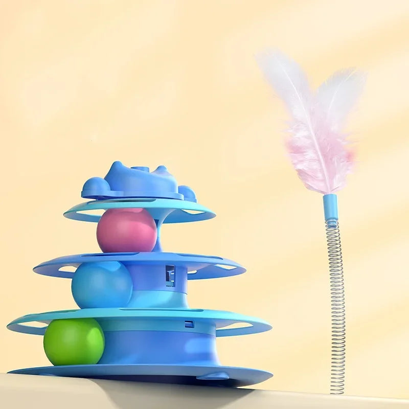 Jouet Tourniquet Interactif à Plumes pour Chat, 4 Niveaux