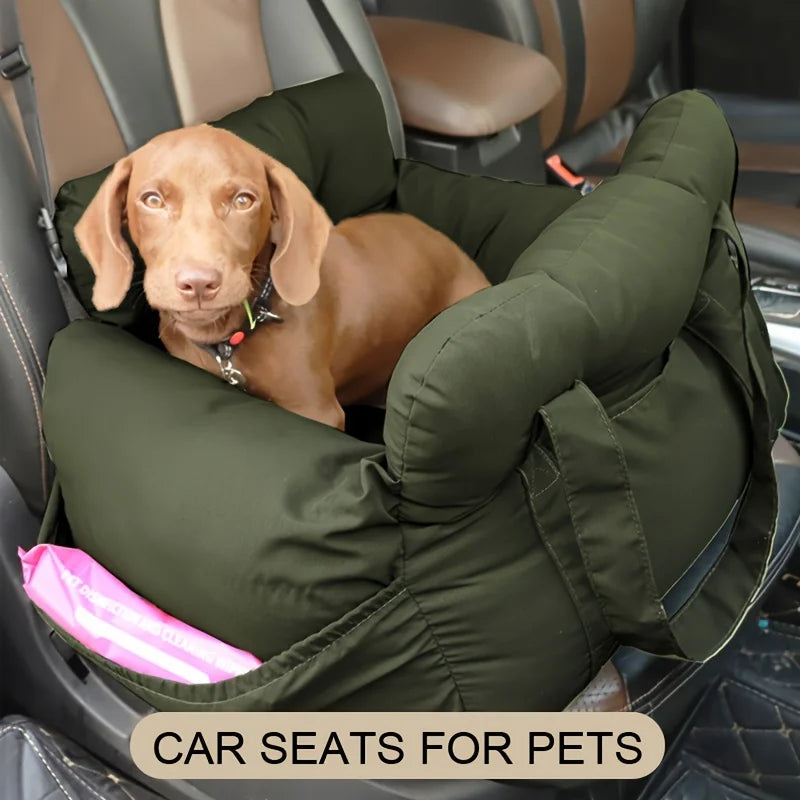 Dog Car Seat with Safety Belt – Non-Slip, Washable Travel Bed for Small Dogs
