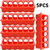 Five red double-sided 12-hole poultry feeders for quail, chicks, and small birds